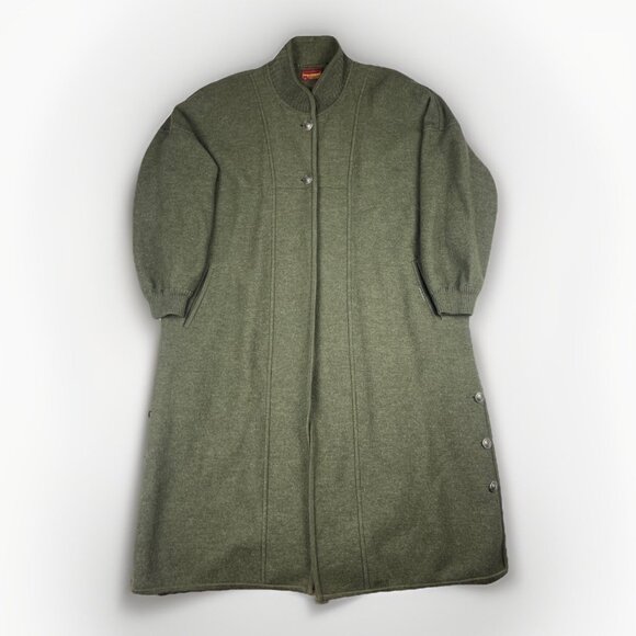 Vintage Geiger Made in Austria Coat Olive Green 100% Wool 40 Trench coat - Picture 1 of 16